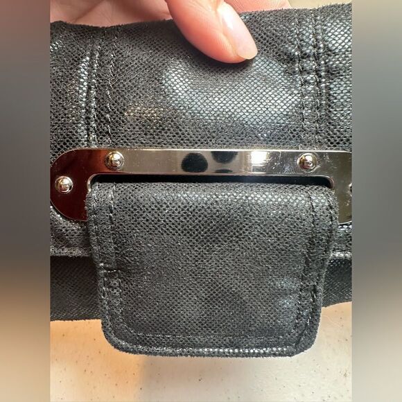 Sondra Roberts SR Squared Shiny Black Evening Clutch Chain Crossbody Purse - Picture 4 of 14